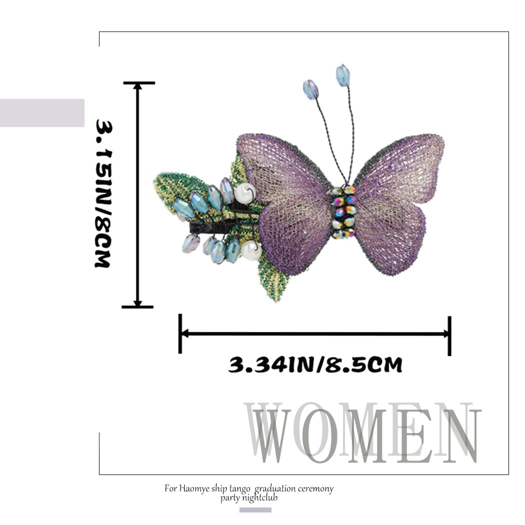 Haomye Pinzas para el pelo de mariposa con diamantes de imitación, pasadores bordados, accesorios para el cabello, tocado de boda, pinzas coreanas