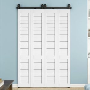 DIYHD Puerta de armario plegable blanca de 67 x 84 pulgadas con 75 “Bi plegable puerta corredera de granero hardware DIYHD Puerta de armario plegable blanca de 67 x 84 pulgadas con 75 “Bi plegable puerta corredera de granero hardware