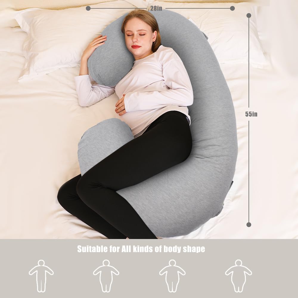 Chilling Home Almohada de embarazo, almohada de cuerpo completo en forma de C, almohada de maternidad para mujeres de 55 pulgadas, almohadas de