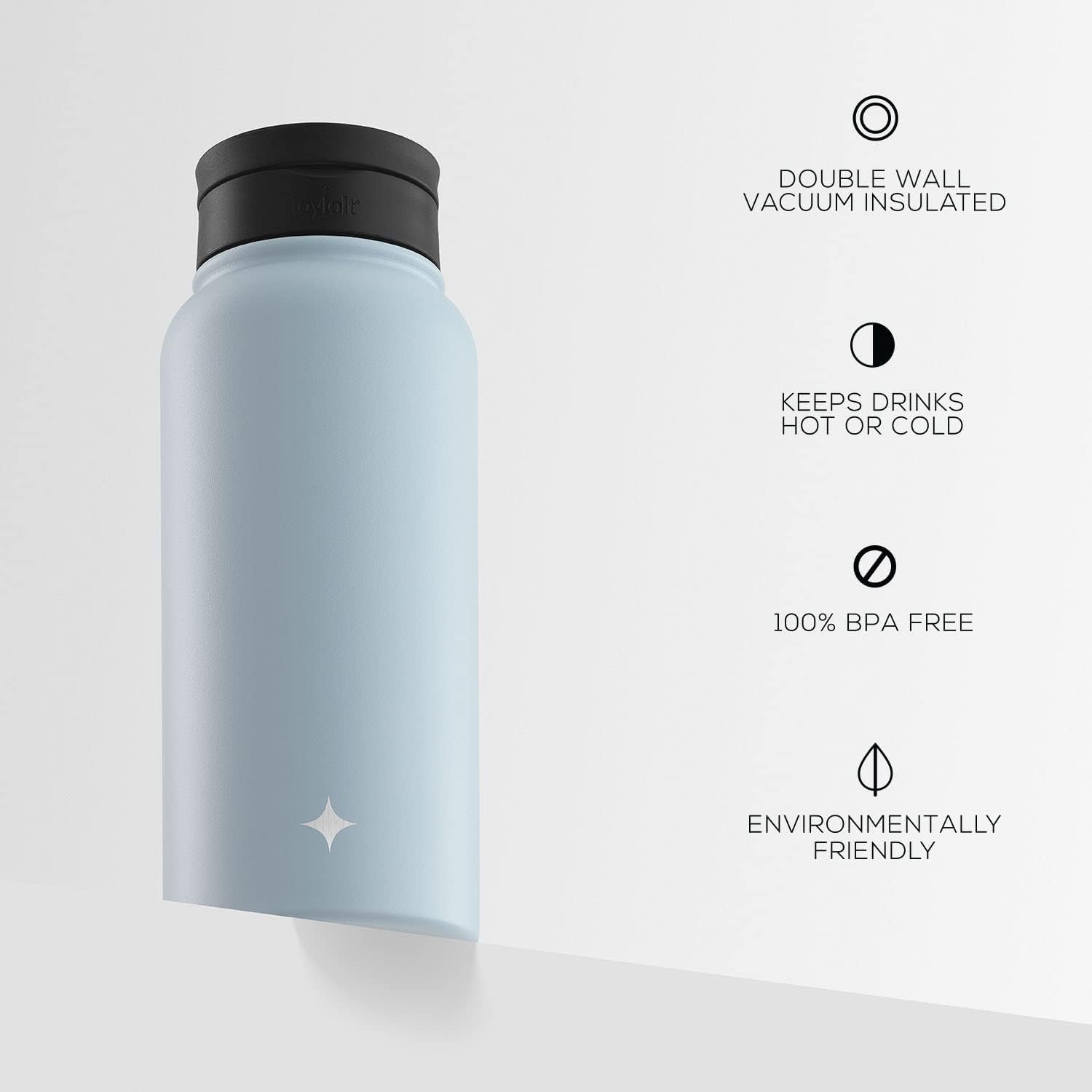 JoyJolt Botella de agua con triple aislamiento con tapa de popote y tapa abatible. Botella de agua grande de 32 onzas, botella de acero inoxidable