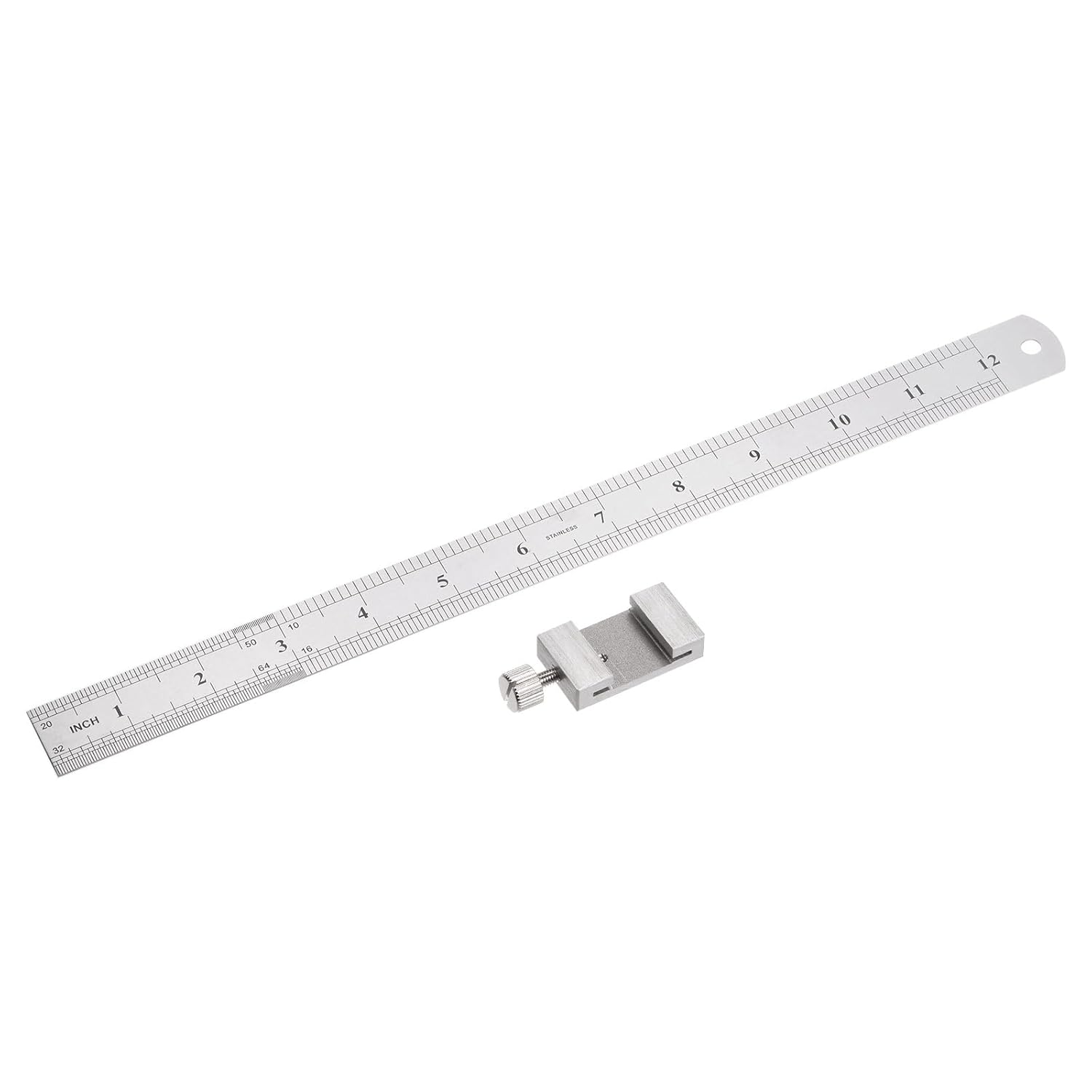 Regla de acero inoxidable 2 en 1 con bloque de escritura de 11.8 in12 pulgadas métrica y regla de metal de pulgadas con latón de 1.063 in de