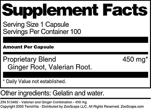 Terravita Combinación de Valeriana y Jengibre – 450 mg (100 Cápsulas, ZIN 513492)