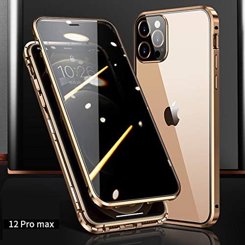 HENGHUI Funda antimiradas con cerradura para iPhone 12 Pro Max, funda magnética de vidrio con protector de lente de cámara integrado, protector de