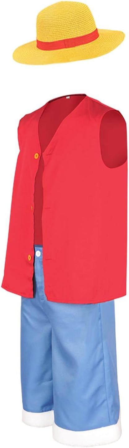 Disfraz de Luffy para niños, disfraz de anime de mono D Luffy, camisa para cosplay, pantalones, sombrero de paja, trajes de Wano Country, traje de