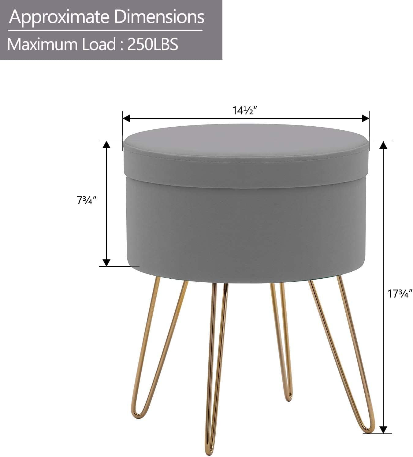 Duhome – Otomana de almacenamiento de terciopelo, silla de tocador con patas de metal, reposapiés redondo, bandeja superior para dormitorio, sala de