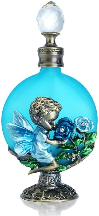 YU FENG Botellas de perfume de ángel de querubín vintage, botella de perfume de cristal recargable decorativa vacía (azul, 1.0 fl oz)