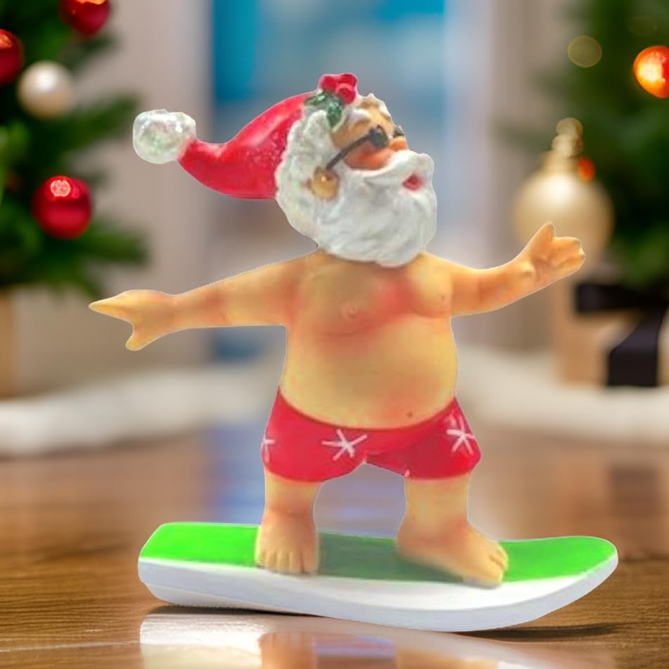The Bridge Collection Figura de Papá Noel surfista de 4 pulgadas, decoración navideña, hogar para las fiestas