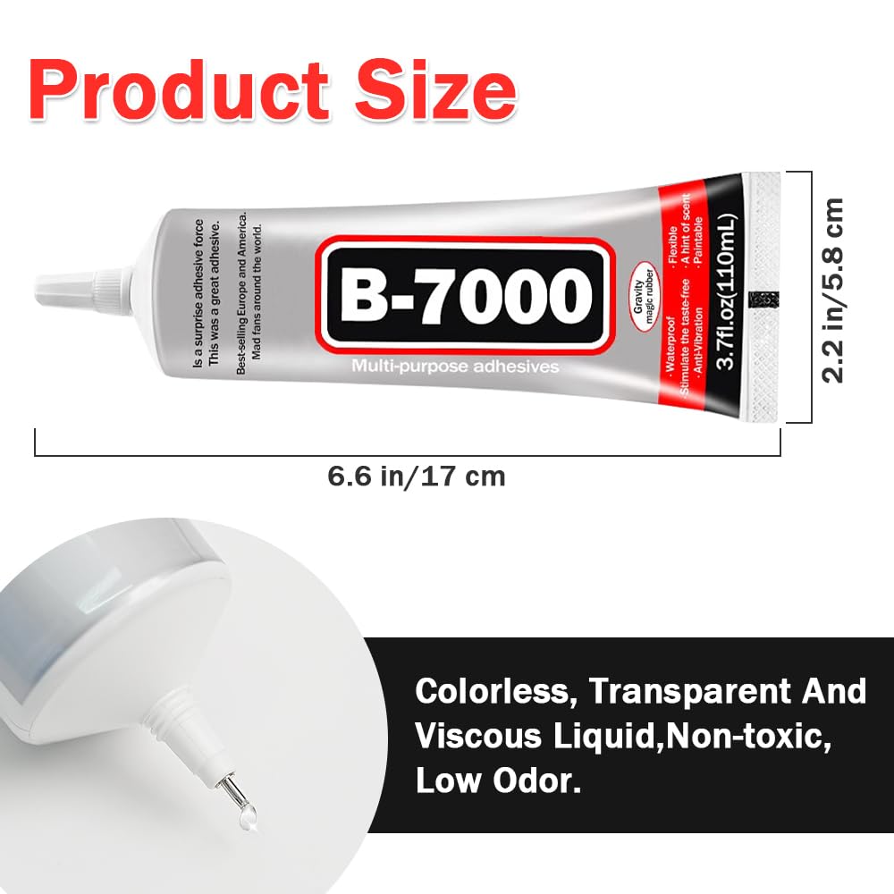 B-7000 – Pegamento B7000 de 3.7 fl oz, adhesivo industrial multiusos de alto grado B7000, adhesivos transparentes semifluidos adecuados para