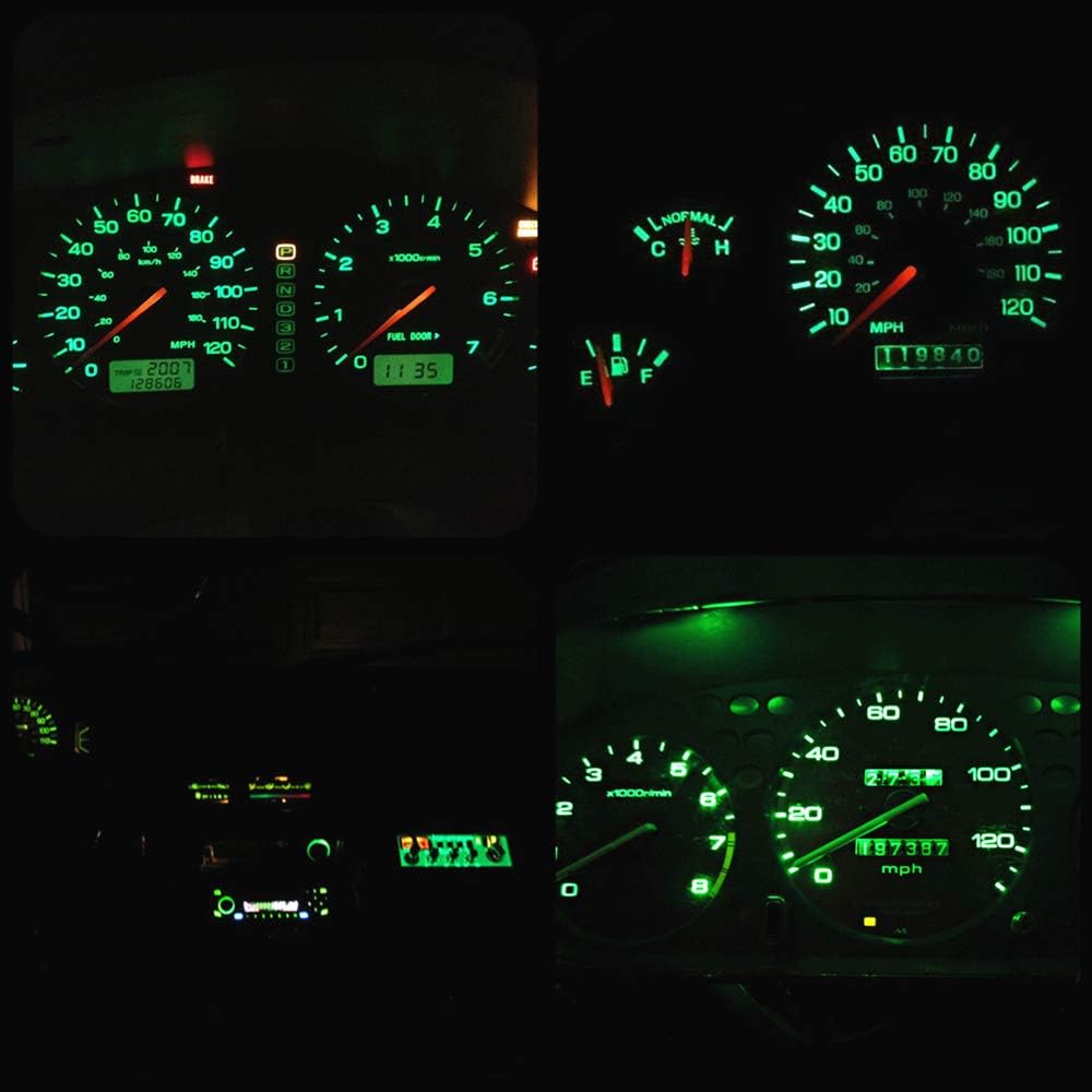 WLJH 10 bombillas LED verde T4.2 Neo Wedge 3030 Chipest 0.394 in Base de instrumento de coche Cluster Dashboard Gauge Bulb HVAC AC Heater Climate