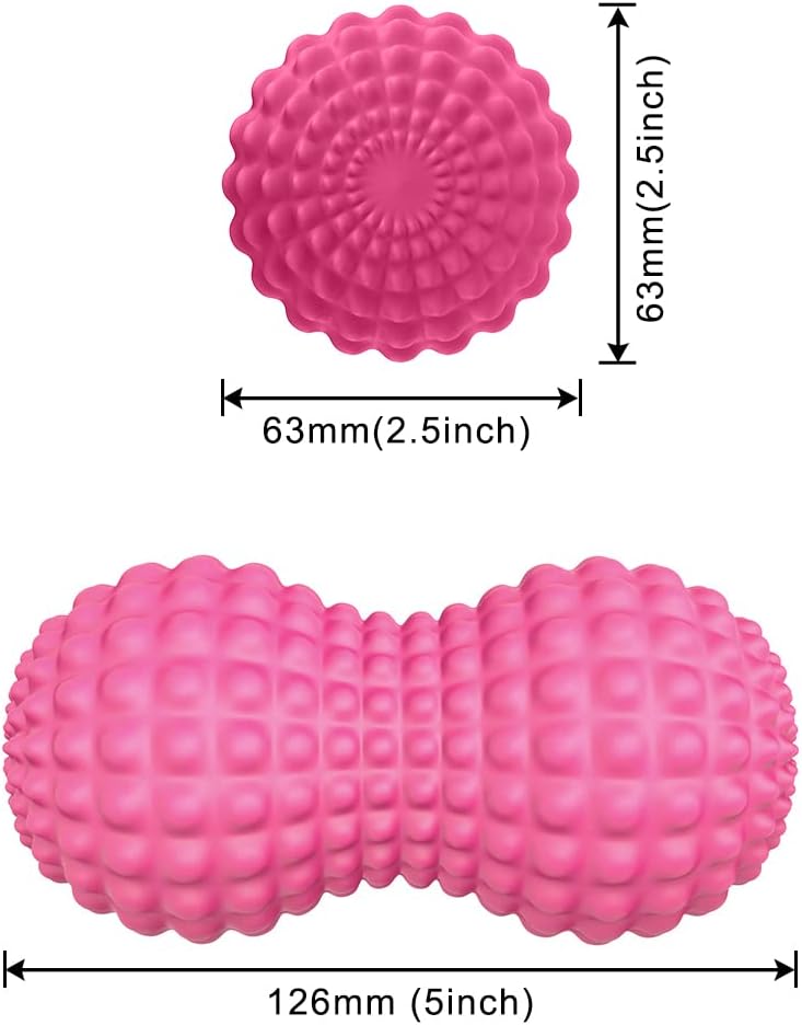 SELEWARE Bola de masaje de maní, bola de masaje de lacrosse doble de maní para espalda, cuello, hombros, columna vertebral, piernas, caderas, bola
