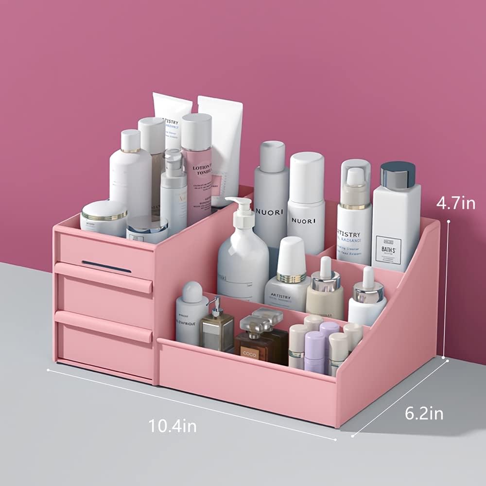 Organizador de escritorio de maquillaje con cajones, organizador de encimera para cosméticos, soporte de tocador para lápiz labial, pinceles,