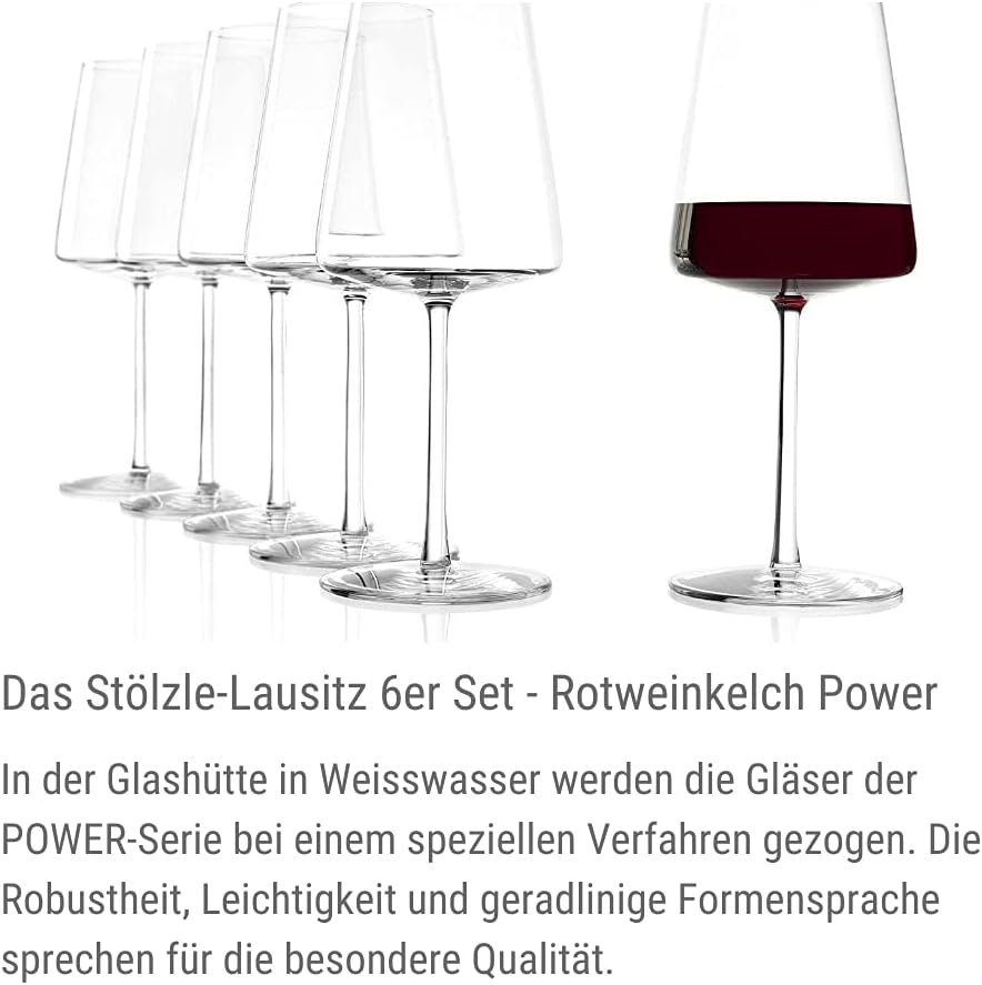 Stölzle Lausitz Power Red – Copas de vino de 17.5 fl oz, juego de 6 copas de vino tinto, aptas para lavavajillas, cristal sin plomo, elegantes e