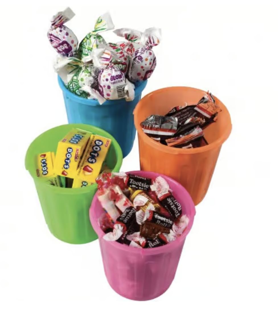 Mini botes de basura brillantes con tapas, recuerdos de fiesta de cumpleaños, decoración de aula, recipientes para golosinas, vasos para lápices,