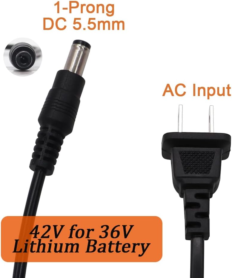 Dianrui Cargador de batería de 42V 2A 0.217 in DC Conector de 1 clavija Adaptador de corriente universal Cargador de bicicleta eléctrica para