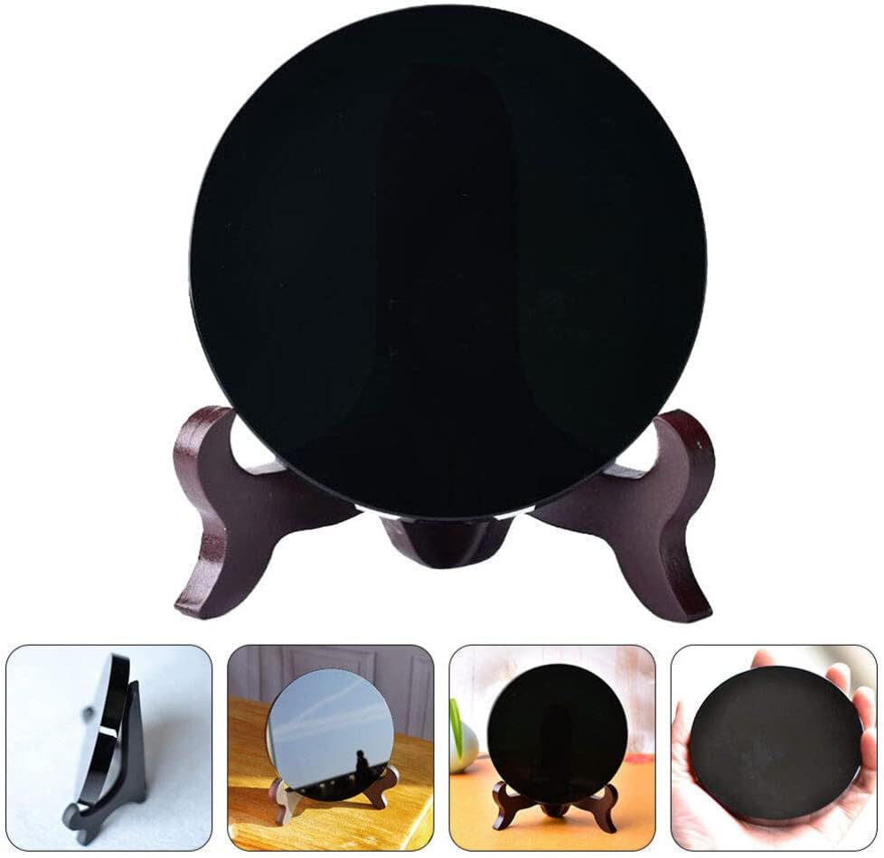 FOMIYES 1 Unidades Elegance Graceling Obsidiana Scrying Mirror Espejo de obsidiana con soporte, artículos para el hogar, decoración del hogar,