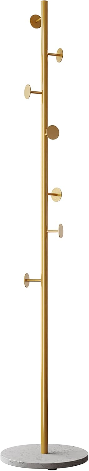 TIEOU Perchero de pie dorado, para sombreros, perchero de metal para bufandas, mochilas, bolsos, perchero simple, elegante árbol de abrigo con base