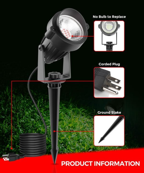 LOHAS – Foco rojo para exteriores, luces LED rojas para patio, encendido y apagado automático de 5 W 120 V, iluminación de paisaje para casa,