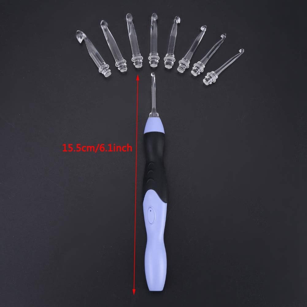 Ganchos de ganchillo iluminados, juego de ganchos de ganchillo LED 9 en 1, 9 cabezales intercambiables iluminan agujas de tejer, accesorios para