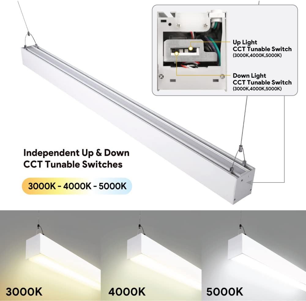 Euri Lighting EUD4-50W103sw-W, Linkable 4FT Dual CCT Lineal UpDown Light, 50W, 6500lm, 3000K4000K5000K, 120-277V, clasificación húmeda, 0-10V