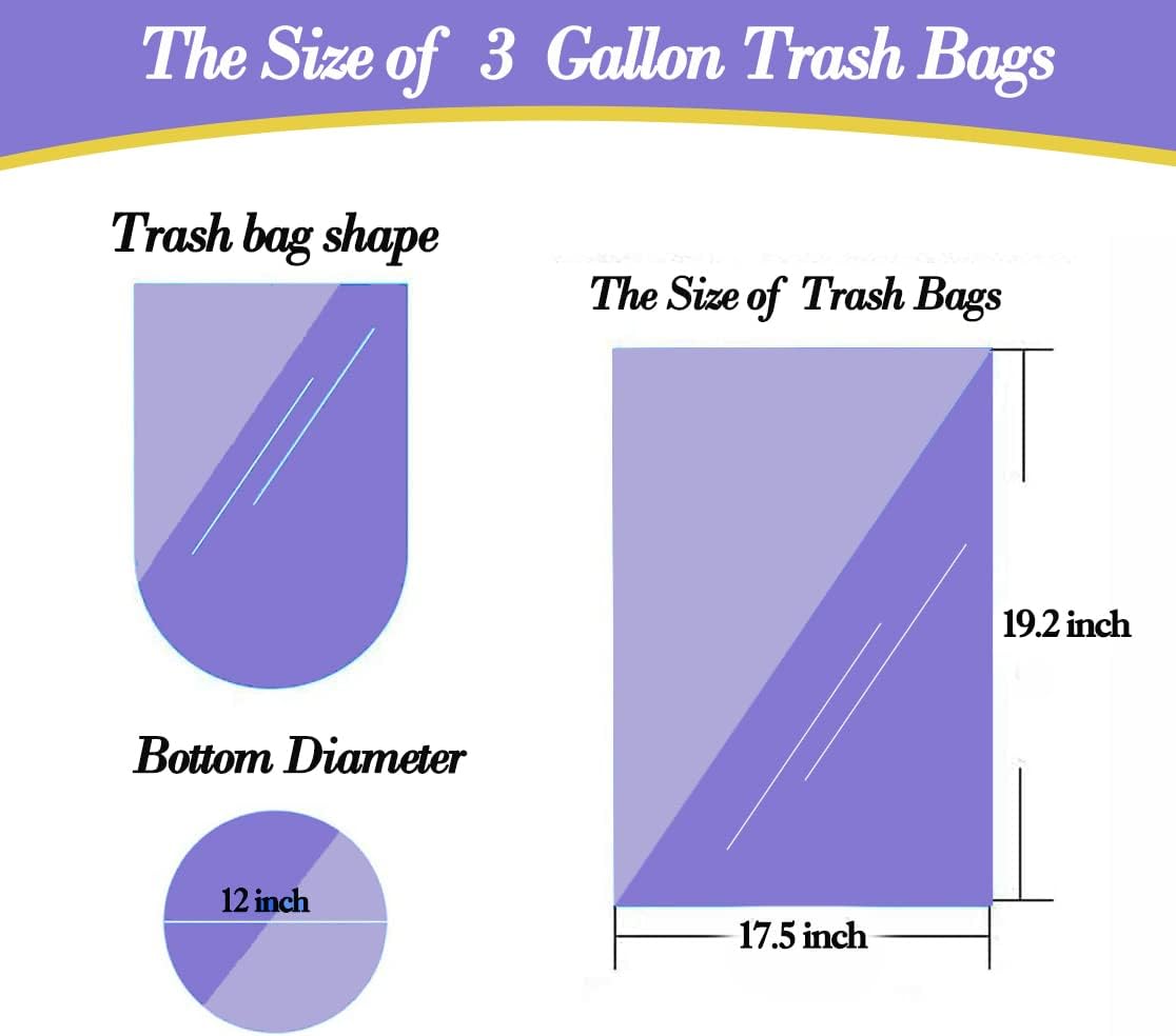 440 bolsas de basura pequeñas transparentes de 3 galones (se ajustan a bolsas de basura transparentes fuertes de 2.6 a 3.2 galones) de plástico,