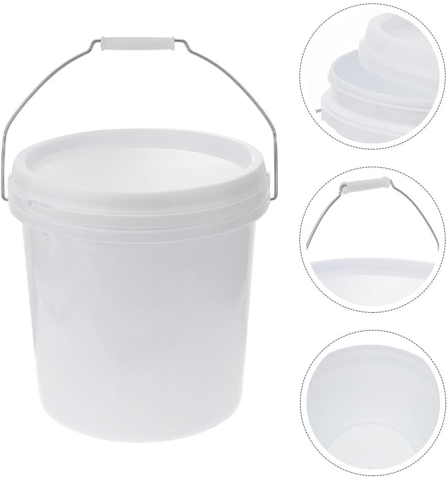 LIFKOME Cubos de plástico blanco, cubo de pintura de 1.5 galones con mango y tapas, cubos de almacenamiento de alimentos, cubo de agua, cubo de