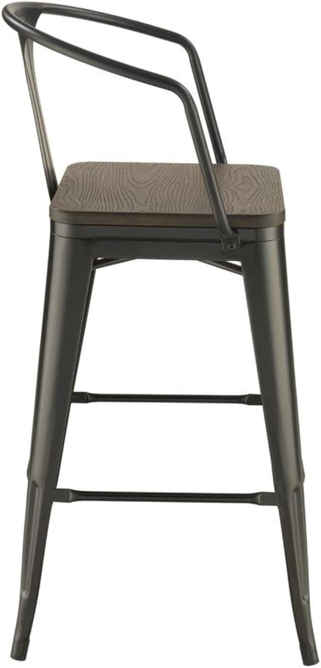 Coaster Home Furnishings Tolix – Taburete de bar industrial de 30 pulgadas con respaldo medio, taburete de bar de bambú sólido con marco de metal,