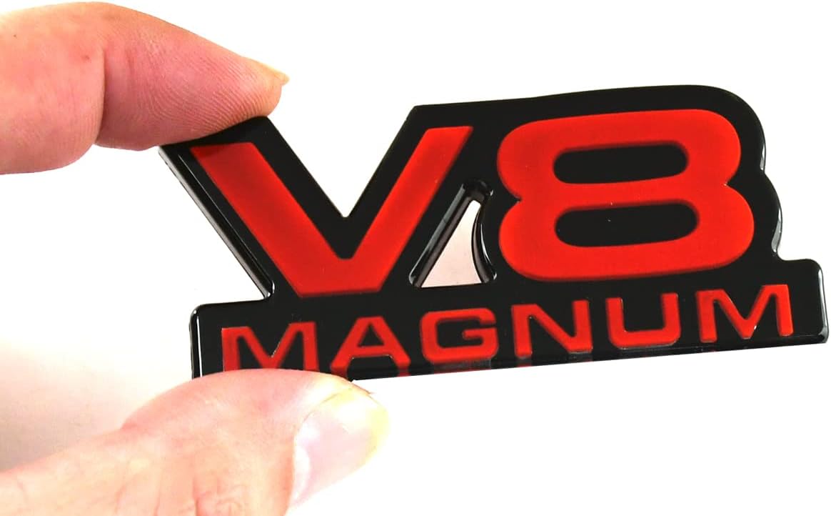 2 piezas de emblemas V8 Magnum para puerta de identificación 3D, logotipo 1500 Van apto para 94-01 Magnum (negro rojo)