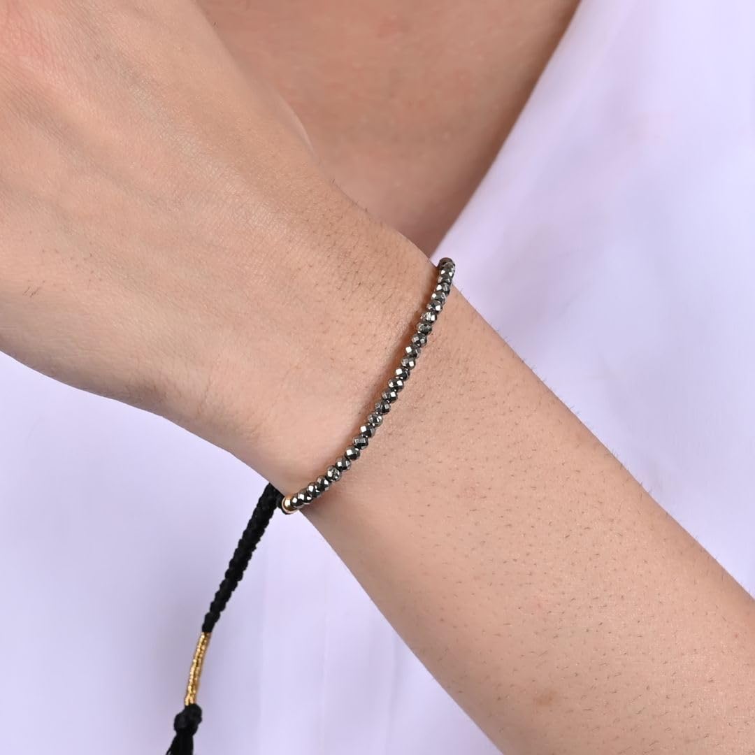 Gempires Natural Pyrite Beads Braided Bracelet Abundance Crystal Bracelet for Everyone (Pyrite)
