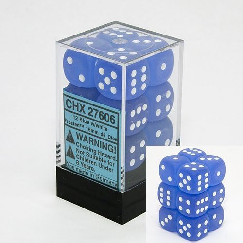 Chessex Juegos de dados d6 azul esmerilado con blanco – Troquel de seis caras de 0.630 in (12) bloque de dados