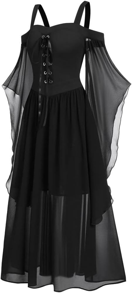 Sinzelimin Vestidos de corsé para mujer, vestido gótico renacentista, vestido de fiesta de Halloween, vestido de banquete, talla grande, manga de
