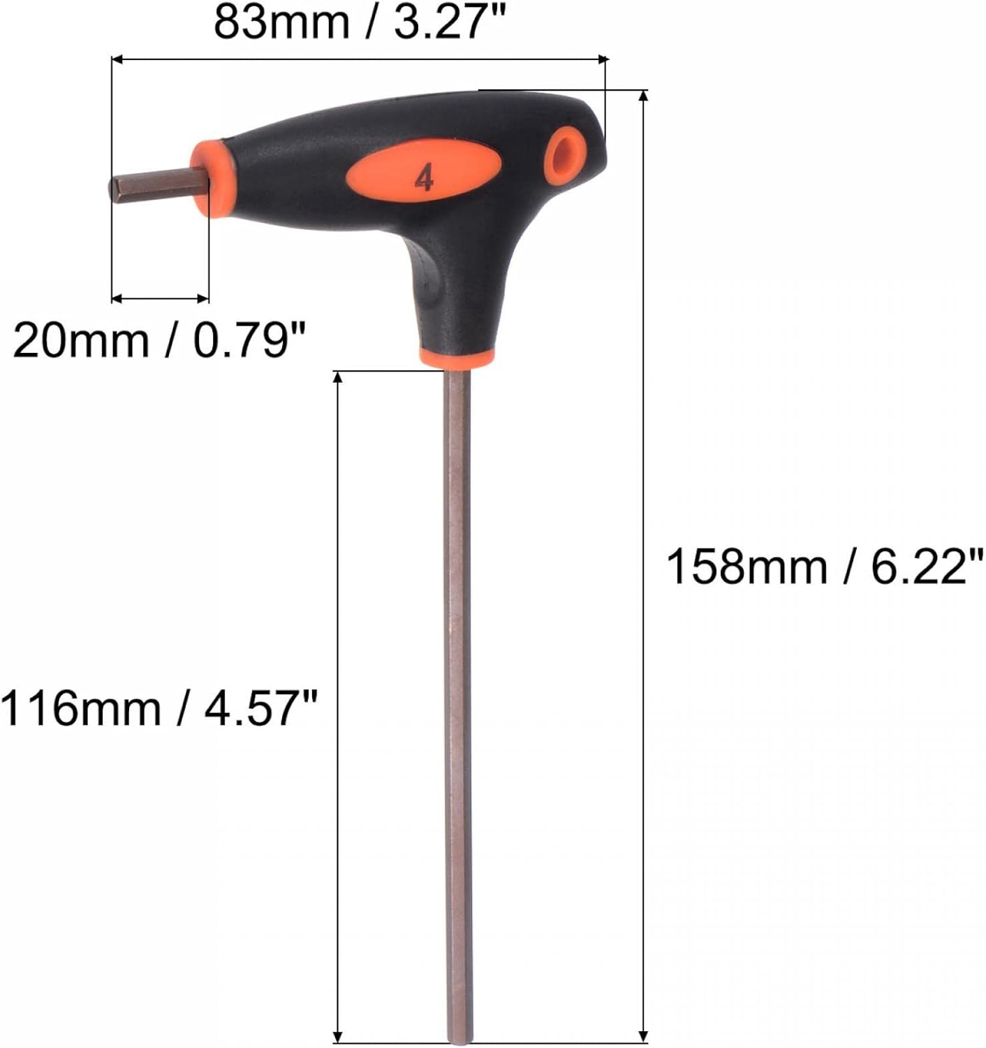 uxcell Llave hexagonal de 0.157 in con mango en T de doble extremo, acero métrico S2 2 piezas