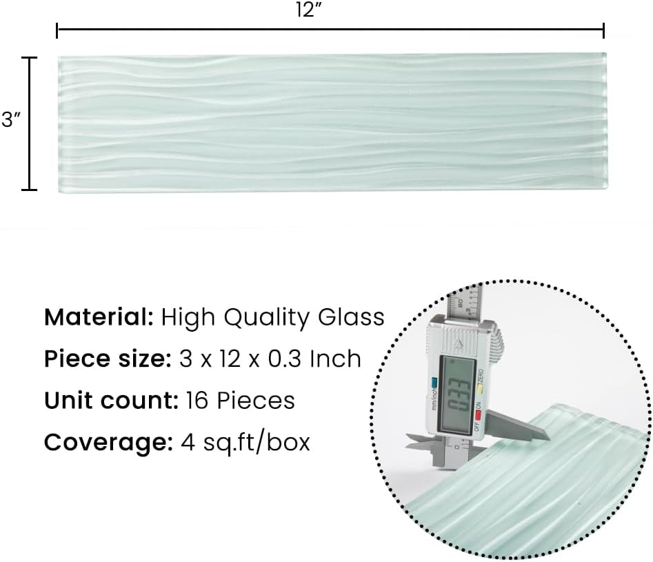 Adedeo Azulejo de cristal de metro de 3 x 12 pulgadas, ondulación de agua verde claro para pared de cocina, baño (paquete de 16, 4 pies cuadrados)