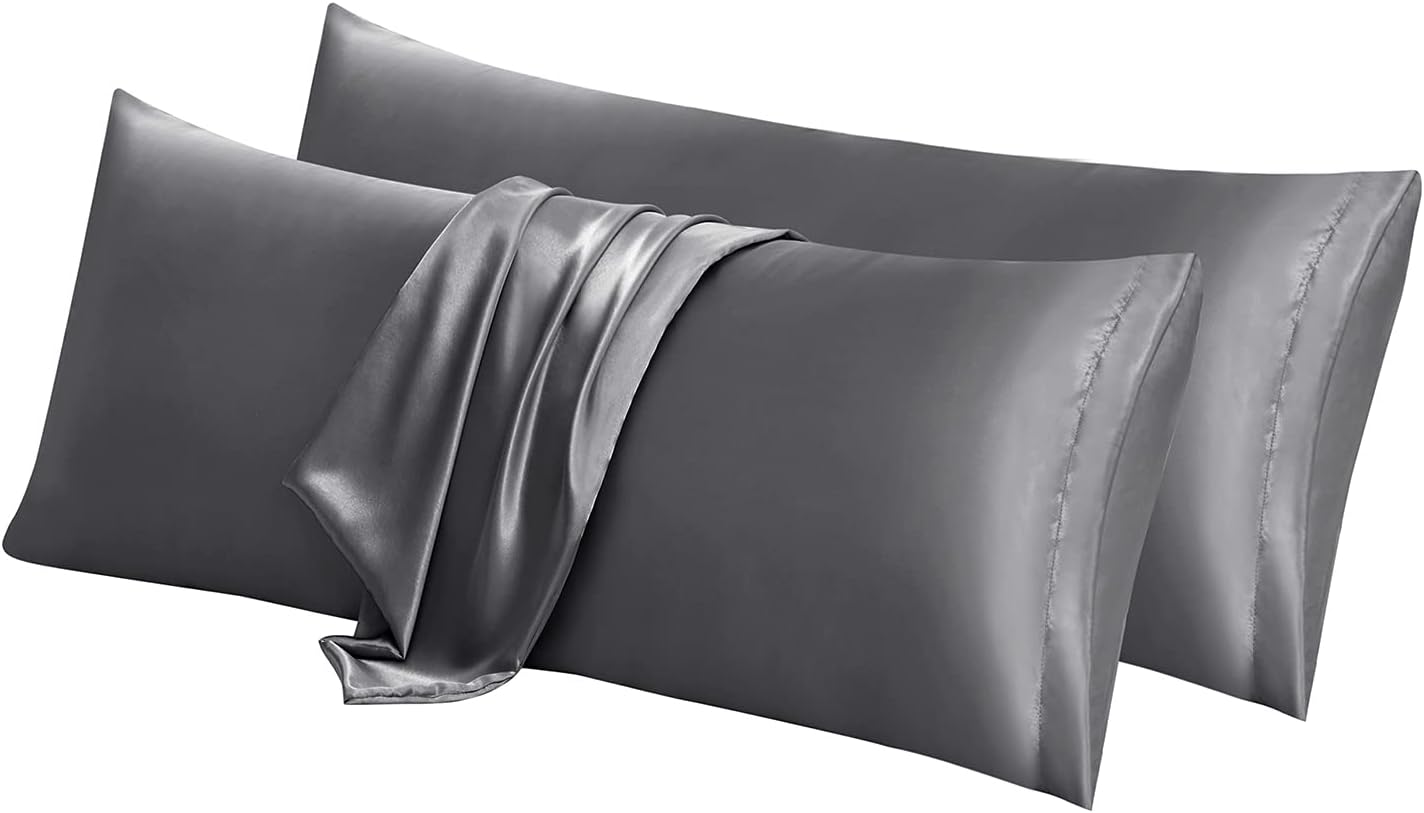 Juego de 2 fundas de almohada de satén para el cuerpo, 20 x 54 pulgadas, color gris oscuro, fundas de almohada corporal para adultos, suaves y