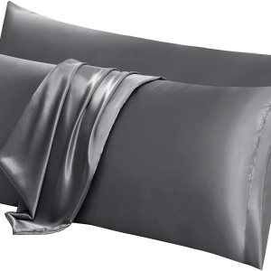 Juego de 2 fundas de almohada de satén para el cuerpo, 20 x 54 pulgadas, color gris oscuro, fundas de almohada corporal para adultos, suaves y Juego de 2 fundas de almohada de satén para el cuerpo, 20 x 54 pulgadas, color gris oscuro, fundas de almohada corporal para adultos, suaves y