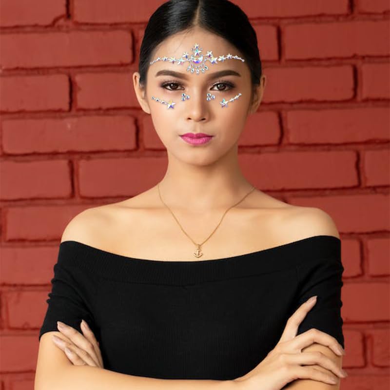Calcomanías de diamantes de imitación para la cara, gemas de cara de sirena, accesorios para mujer, calcomanías con purpurina para la cara,