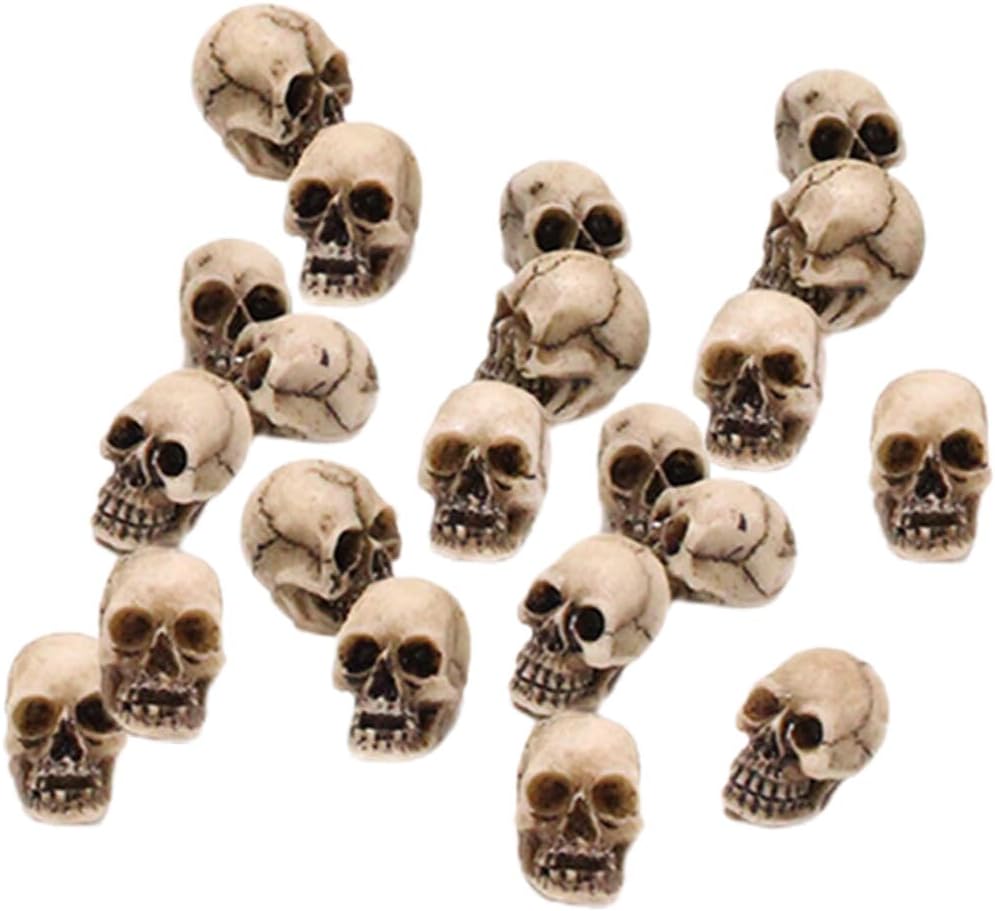 ABOOFAN 20 piezas de calavera de Halloween, decoración de calavera de resina, mini calaveras humanas, cabeza de calavera para accesorios de