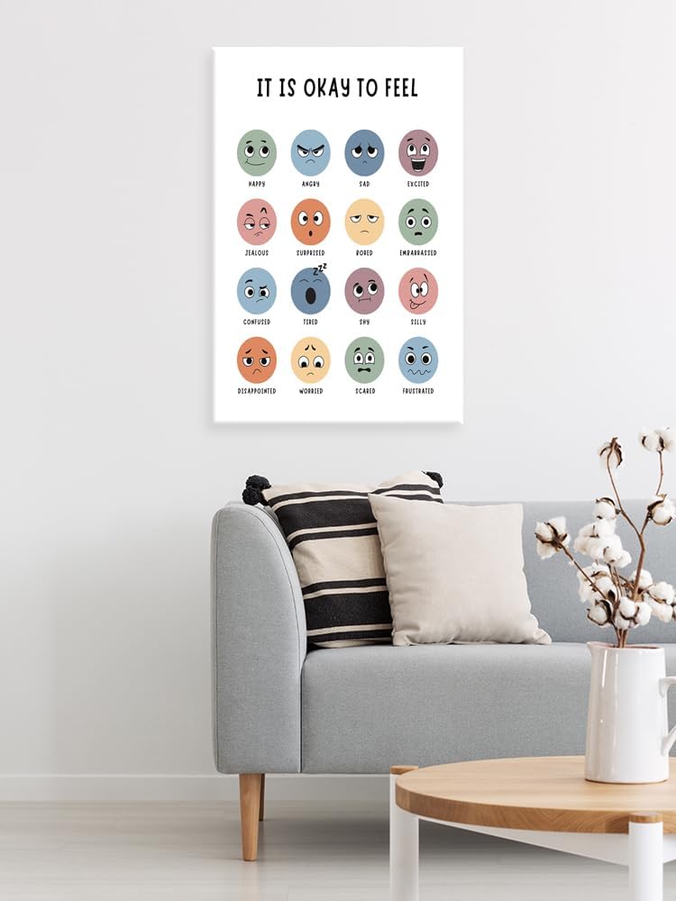BFADMN Lienzo bohemio con texto en inglés It Is Okay To Feel, arte para pared de salud mental, decoración de sala de juegos, póster de arte infantil