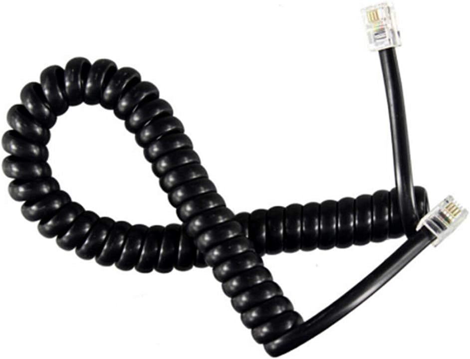 Cable de teléfono Teléfono Receptor RJ9 Cable de bobina de alta elasticidad Cable rizado de 10 pies sin enrollar (1.2 pies en espiral) – Negro