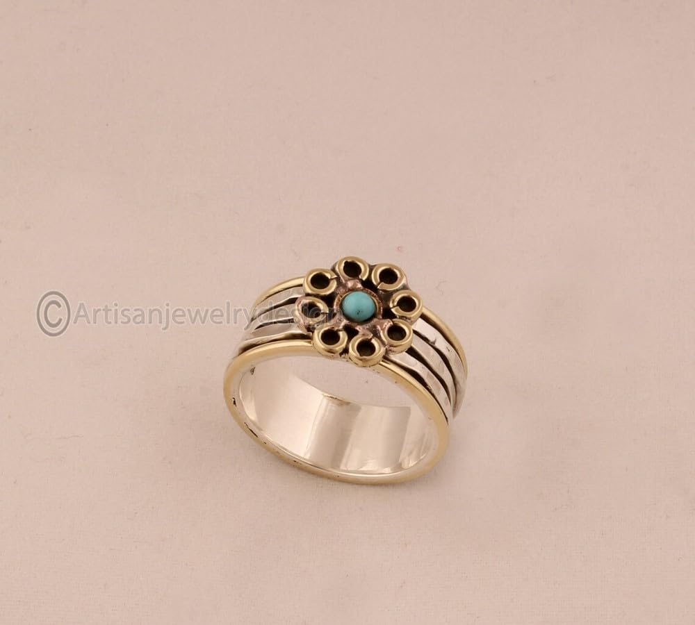 925 Spinner Silver Ring, Handmade Ring Women, Statement Spinner Ring, Fidget Spinner Ring, Minimalist Ring Silver, Natural Larimar Ring, Bohemian