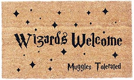 COCO MATS ‘N MORE Tapete de bienvenida – Wizards Welcome  Tamaño 18 x 30 pulgadas – Tapetes de puerta exterior con cerdas de coco resistentes que