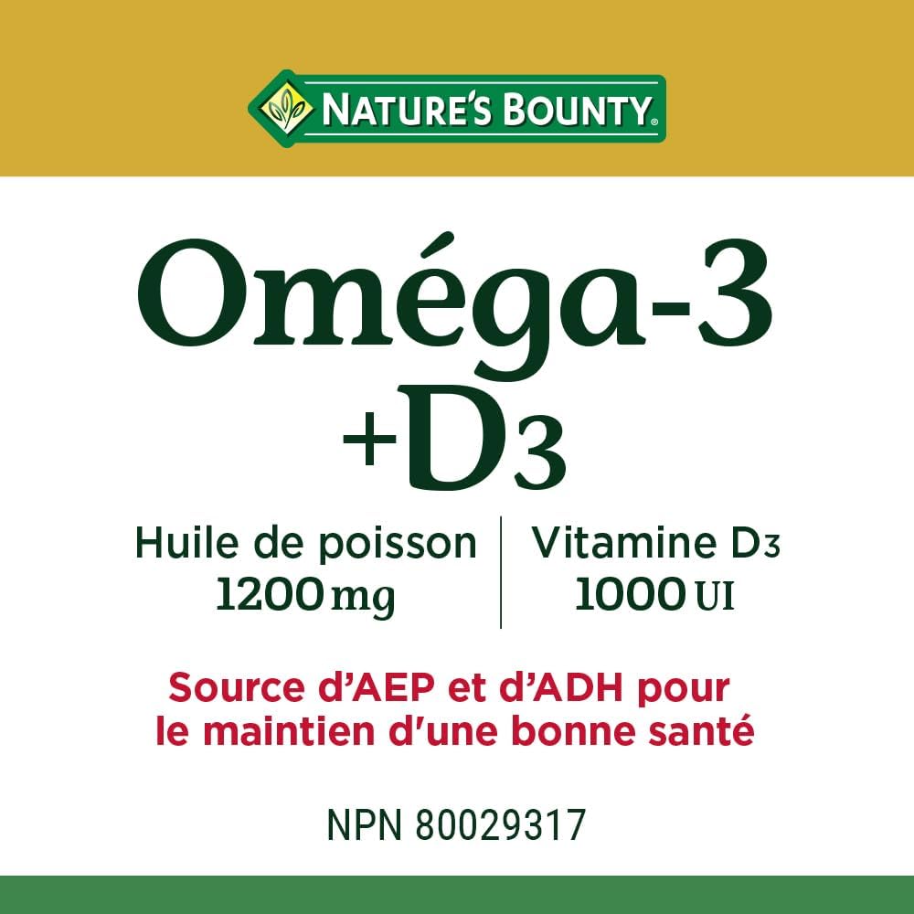 Nature’s Bounty Aceite de pescado Omega-3 + D3 1200 mg  Vitamina D3 1000IU 90 cápsulas blandas