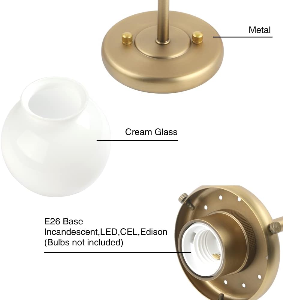 Permo Moderno aplique doble de latón de transición con 2 luces con globo redondo de 5.9 pulgadas, pantalla de vidrio blanco leche para dormitorio,