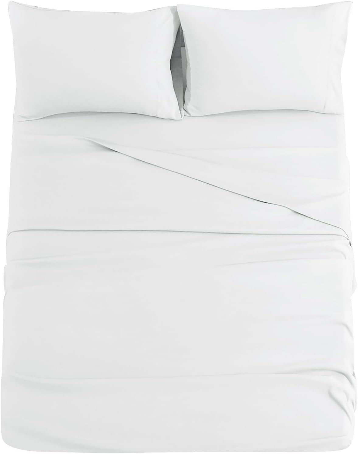 JOLLYVOGUE Sábanas de cama Queen de 4 piezas, juego de sábanas blancas para dormitorio con 14 bolsillos profundos, sábanas refrescantes con 1 sábana