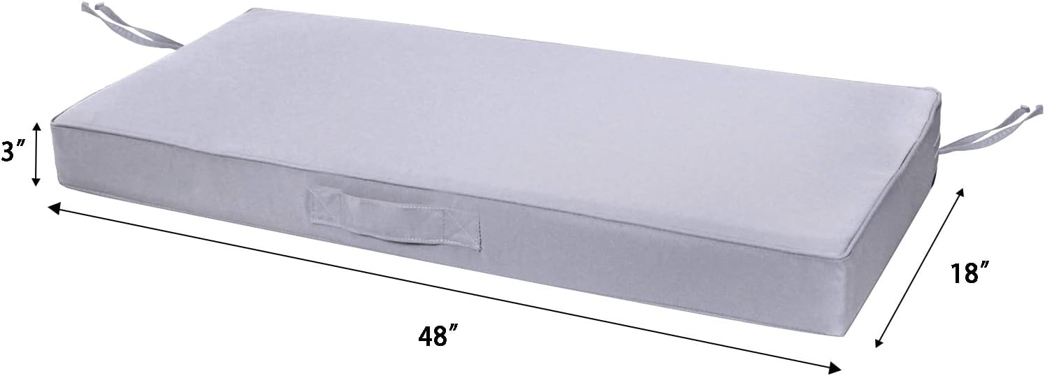 Cojín de banco para exteriores, 48 x 18 pulgadas, impermeable, para columpios, muebles de jardín, patio, con asa y correas antideslizantes para