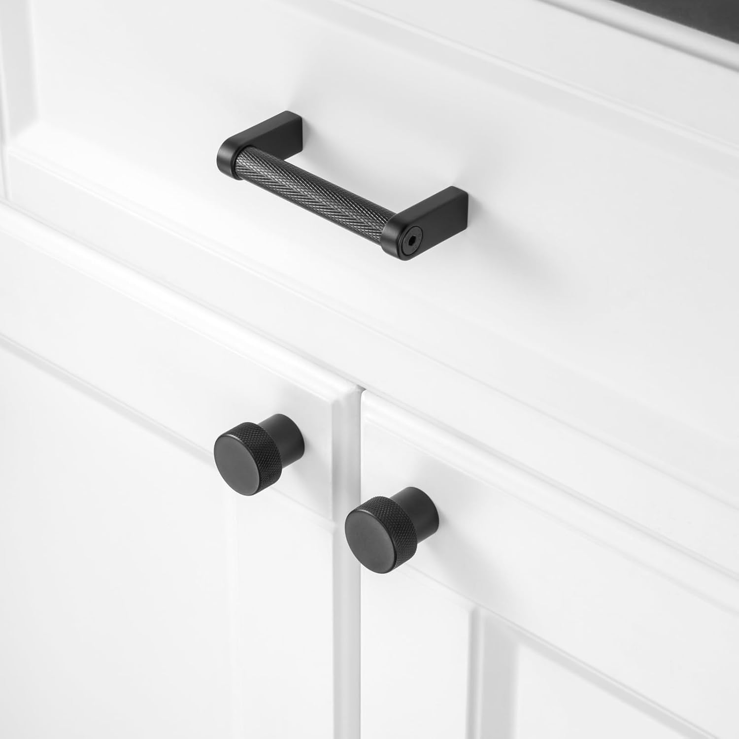 KOOFIZO Tirador de gabinete moleteado  Manija negra para muebles, distancia entre tornillos de 3 pulgadas, paquete de 5 unidades P22 para puerta de