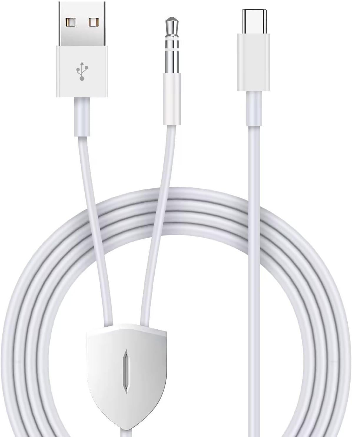 Cable auxiliar USB C a 0.138 in para automóvil, 2 en 1, USB C a 0.138 in, cable auxiliar para auriculares estéreo para automóvil con carga USB C