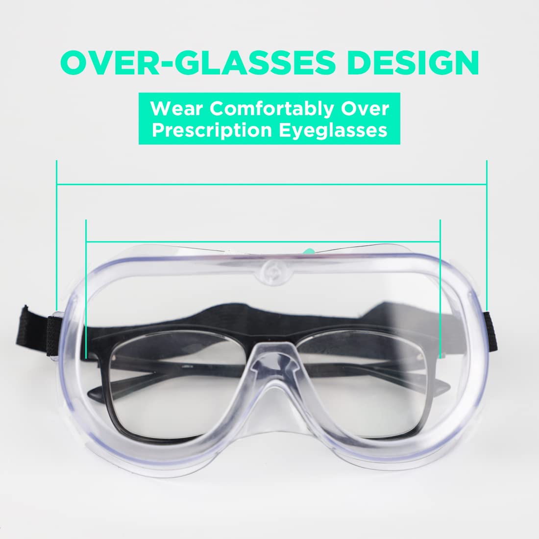 LiTHELi Gafas de seguridad, gafas de seguridad con lente antivaho transparente, diadema elástica ajustable, 4 rejillas de ventilación indirectas, 1