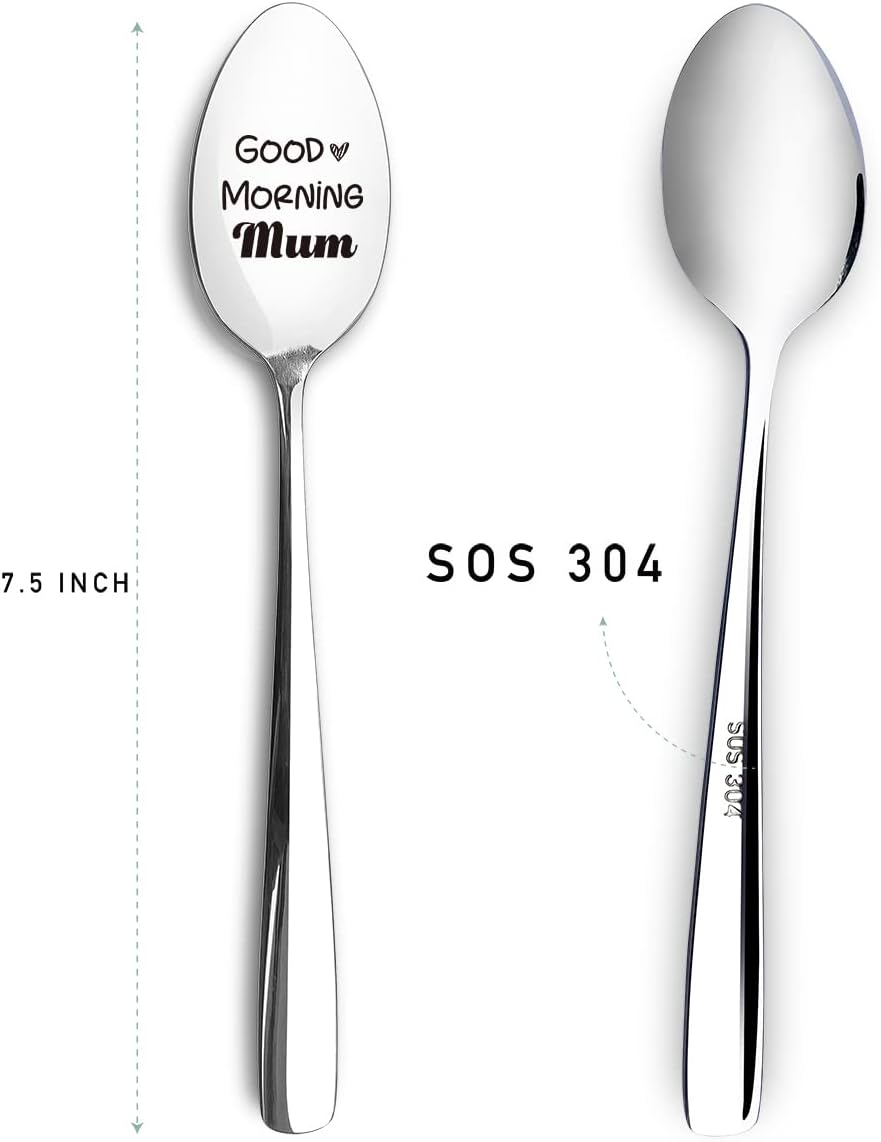 Cuchara grabada con texto en inglés “Good Morning Mum Spoon”, regalo divertido para mamá, madre, helado, té, café, cereales, el mejor regalo de