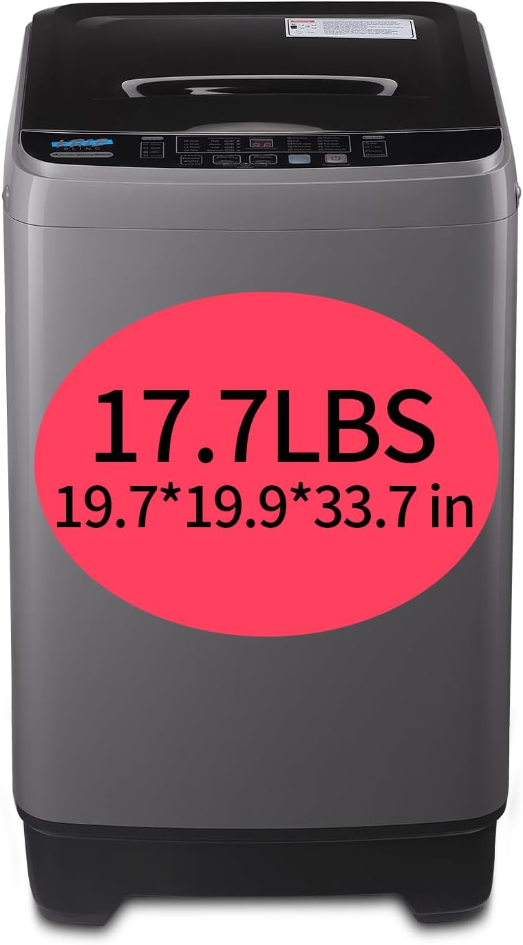 KRIB BLING Lavadora automática completa de 17.7 libras con bomba de drenaje, lavadora KRIB BLING con pantalla LED, 10 programas de lavado y 8