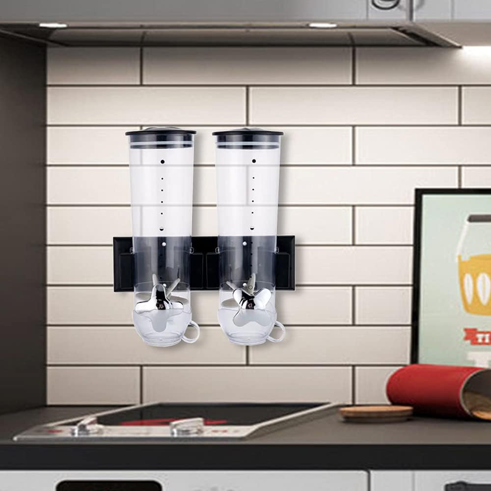 LINISHOP Dispensador de cereales montado en la pared de 3 litros, dispensador de alimentos secos y dulces, contenedor de almacenamiento con 2 tazas,